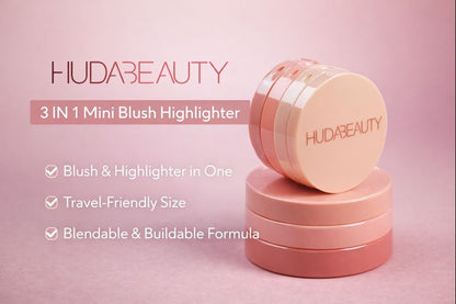 Hudamoji 3-in-1 Mini Blush & Highlighter