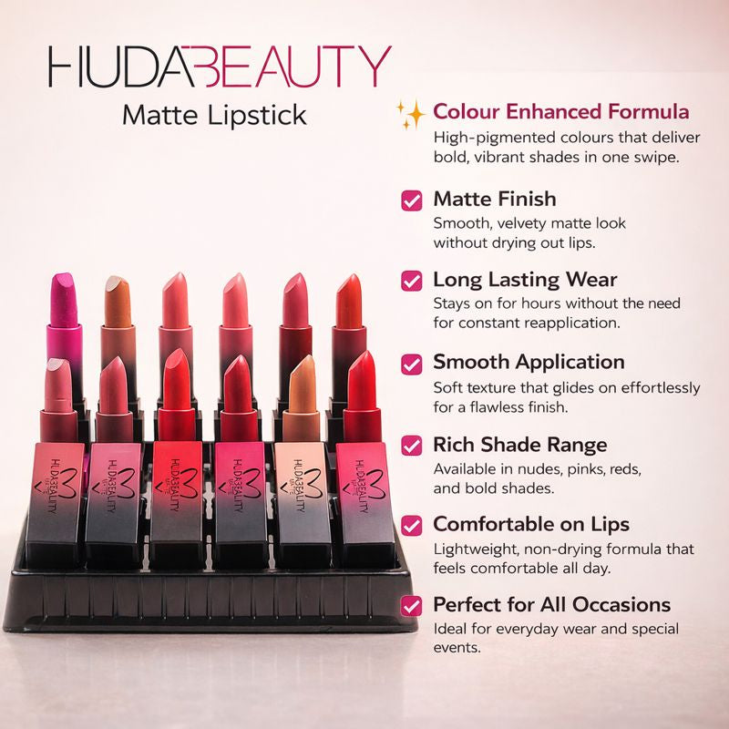 Matte lipstick  | HUDA Beauty | Long lasting | High pigmentation | Waterproof