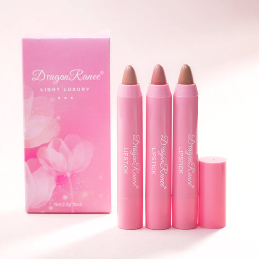 Dragon Ranee Velvet Crayon Case Lipstick Soft Matte Three Flower Nude Shades Set